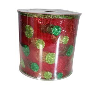 5" Premium Ribbon - Red and Green Glitter 5 x 25 yd